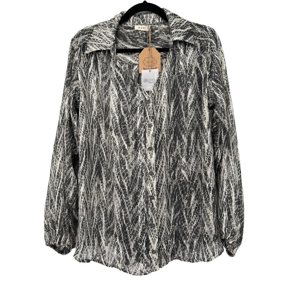 Kori Tops - Kori Black Animal Print with Gold Thread Size Large New with Tags
